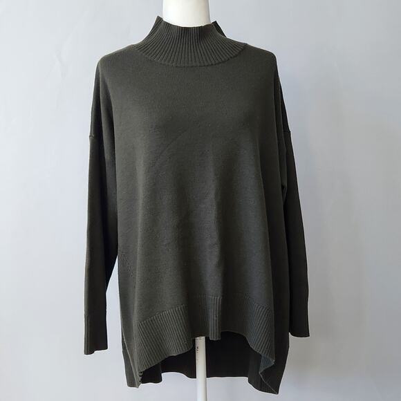 Eileen Fisher Mock Neck Tunic Sweater | Merino Wool | Olive Green | Women's L - Picture 4 of 9